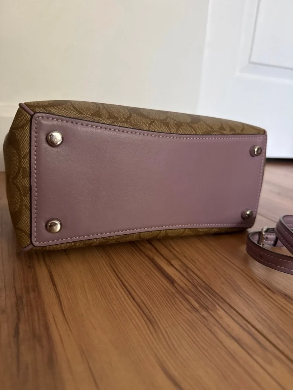 Coach mini Surrey carryall satchel in signature canvas monogram with lavender